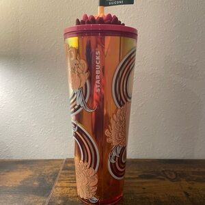 Starbucks Floral Tumbler - Red and Gold